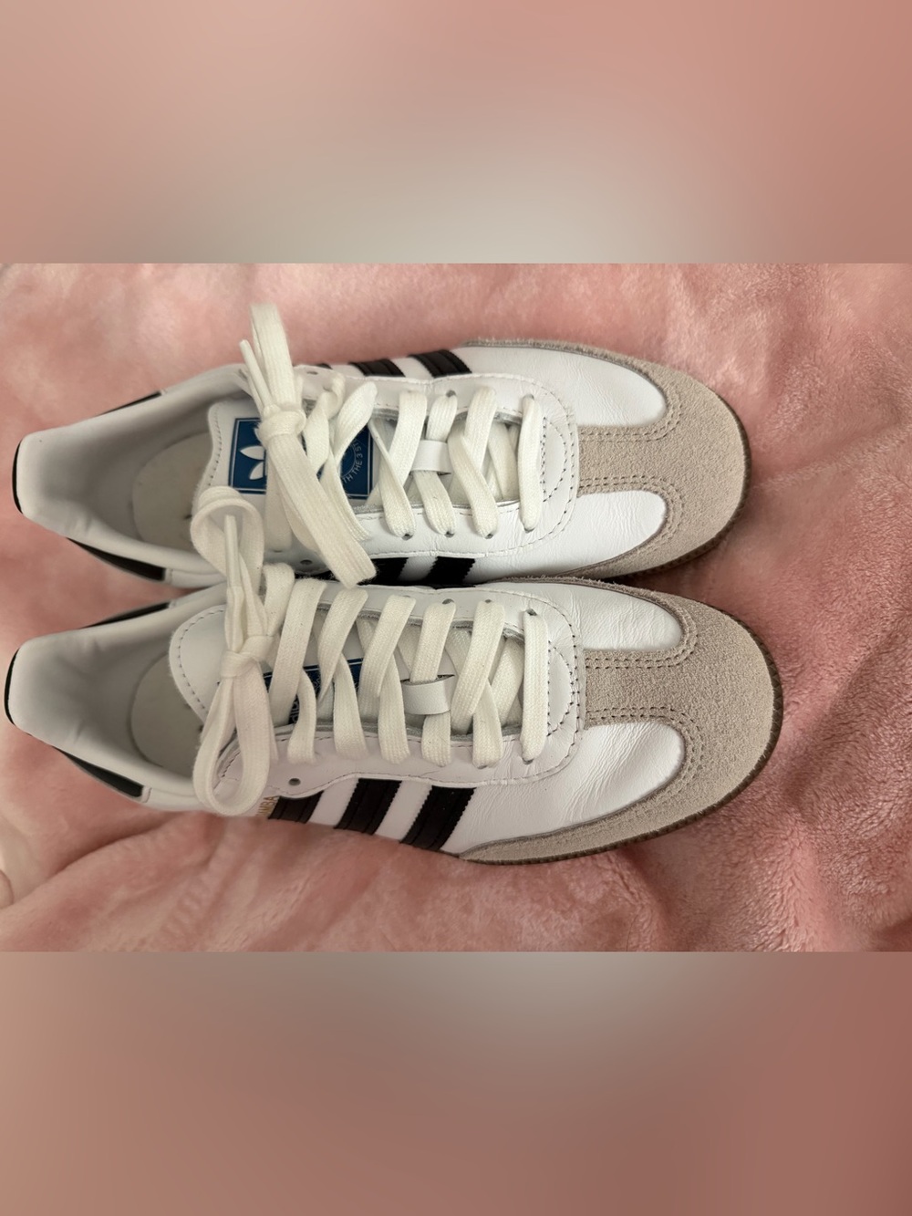 adidas White Leather Sneakers with Black Stripes and Tan Suede